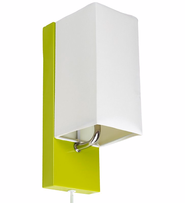 Luminaire et éclairage intérieur – Applique murale abat jour tissu blanc socle metal vert Lampe 1 spot lumière LED