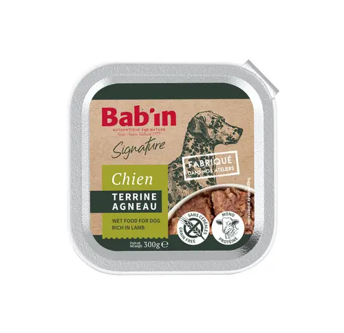 À découvrir au jardin:Pâtée pour chien à l'agneau terrine Bab'in Signature - 300 g