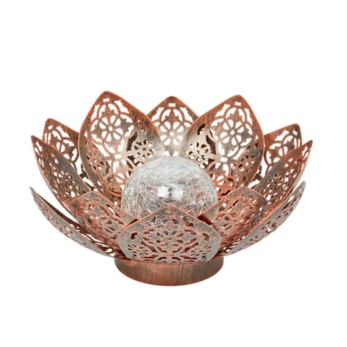 Simple au jardin：Lanterne solaire Lotus Damasque coloris marron effet blanc froid en métal Smartgarden - 11 x 28 x 28 cm