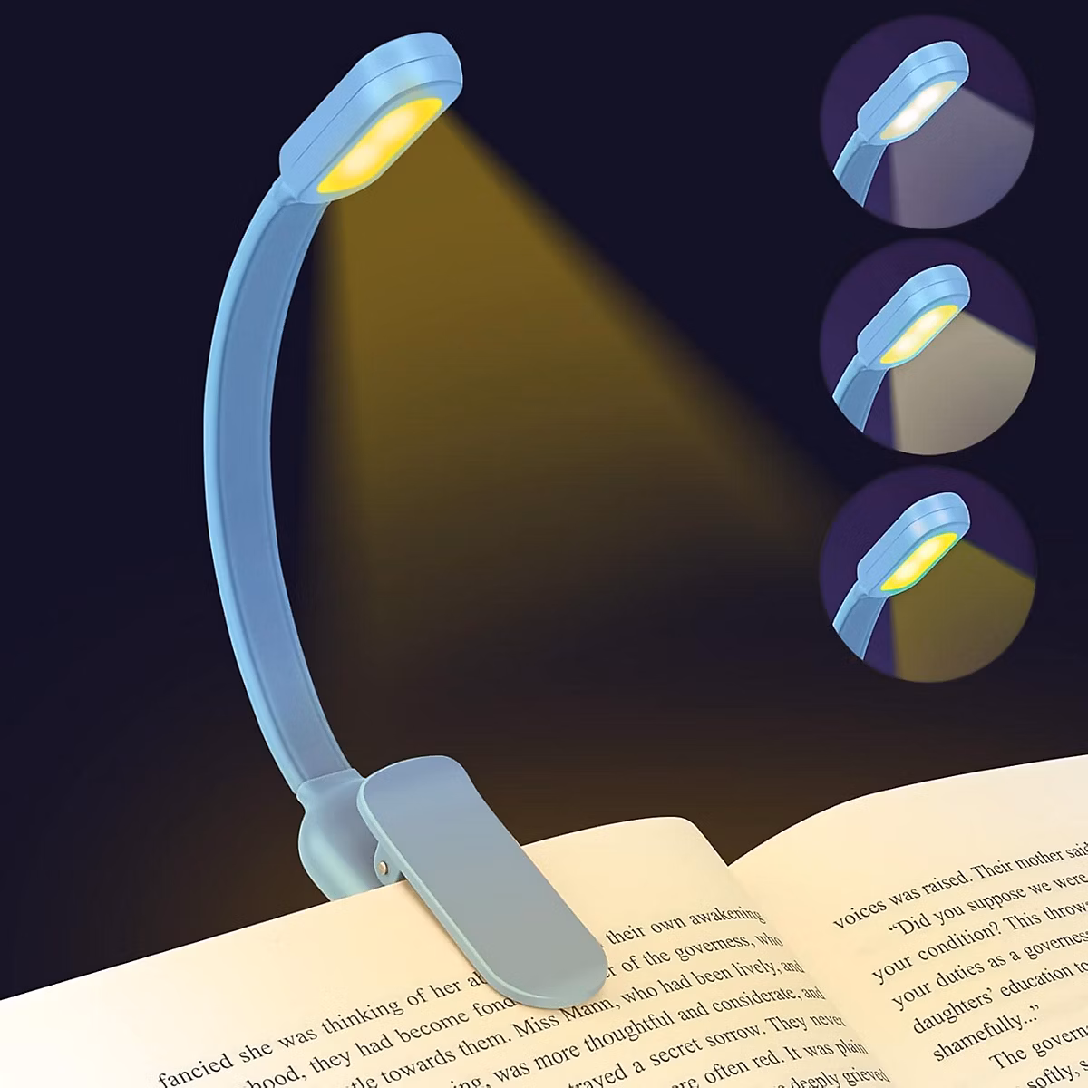 BASHLWUA Lampe de Lecture – Liseuse Lampe Clip USB Rechargeable, 3 Modes Protection des Yeux(Blanc/Chaud/Blanc Chaud)360 Cou Flexib