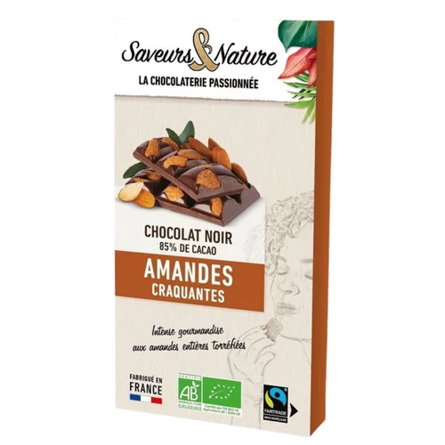 Jardin service:Chocolat noir 85% amandes entières bio Saveurs et Nature - 100 g