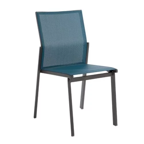 Jardin nature:Chaise en aluminium graphite et textylène bleu Abelia - 48 x 54 x 87 cm