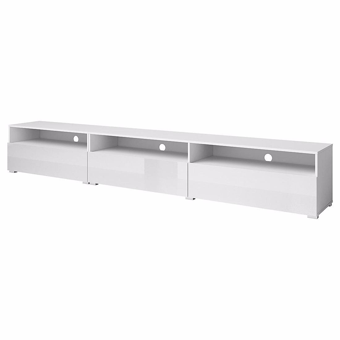 Meuble – Buffet RAMOS 2 portes vitrées et 3 tiroirs Coloris blanc brillant et noir LED multicolores intégrées