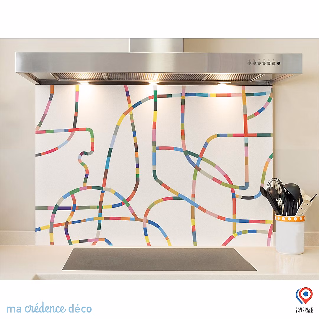 Crédence cuisine fond de hotte Lignes colorées – Alu composite | L 90 cm x H 70 cm | MaCrédenceDéco