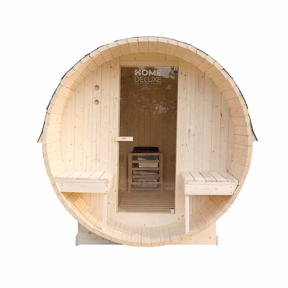 Sauna extérieur à tonneau LAHTI DELUXE L – 195 × 220 cm pour 4 personnes