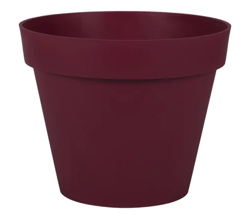 Déco extérieur：Pot rond en polypropylène rouge Bourgogne Eda Toscane 10 L - Ø 30 x H 26 cm