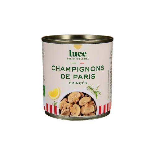 Jardin bien-être:Champignon de Paris émincés bio Luce en boîte de 200 g - les 3 boîtes