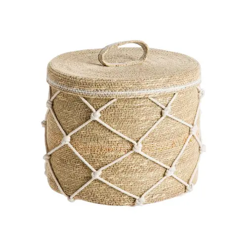 Utile pour l’extérieur:Panière avec couvercle en osier naturel avec croisillons petit modèle - Ø 28 x H 22 cm