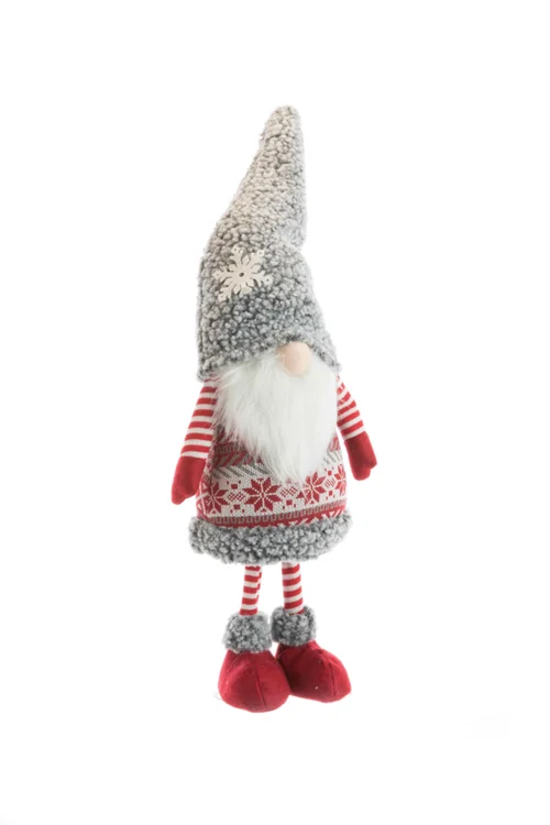 Pour votre espace vert:Gnome debout fille en tissu avec bonnet à petit flocon blanc - 18 x 13 x 61 cm
