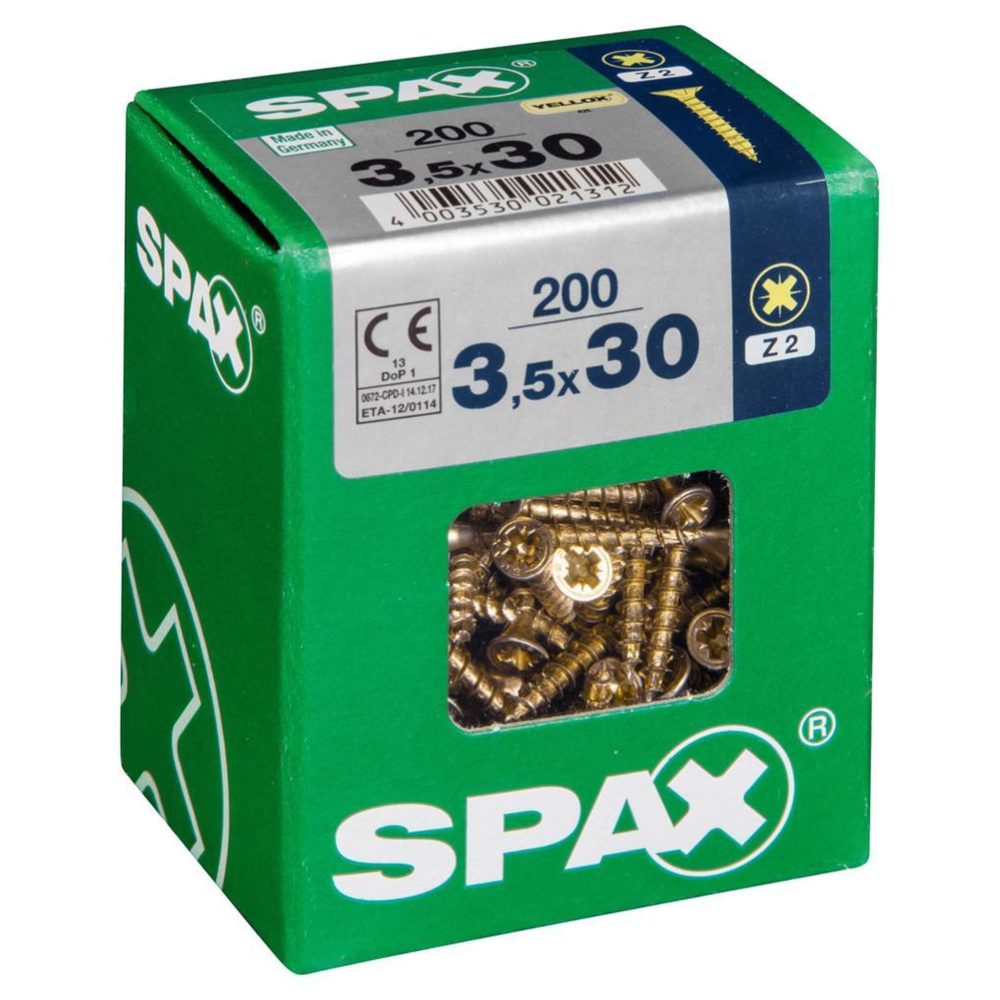 CENTRALE BRICO Lot de 200 vis acier tête fraisée pozidriv SPAX, Diam.3.5 mm x L.30 mm – Matériel de jardin