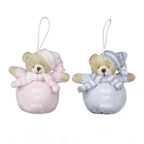 Style jardin:Suspension ours boule chapeau écharpe coloris bleu - 12 cm