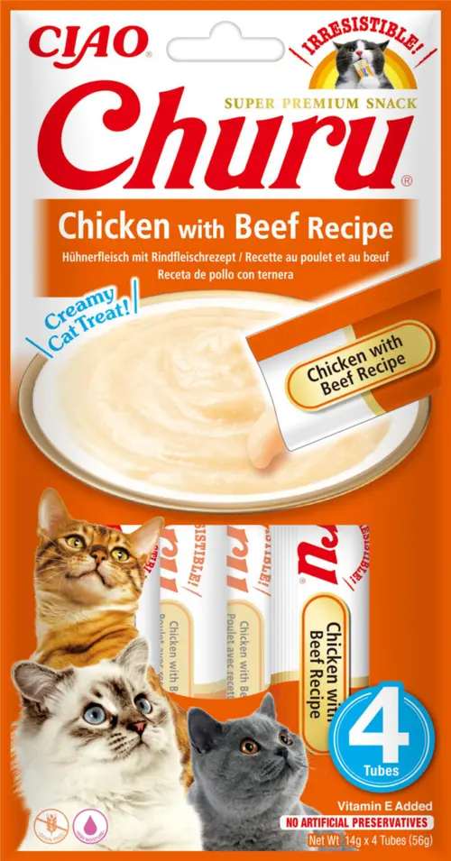 Qualité pour le jardin：Friandise en crème pour chat poulet et bœuf Inaba Ciao Churu - 4 x 14 g