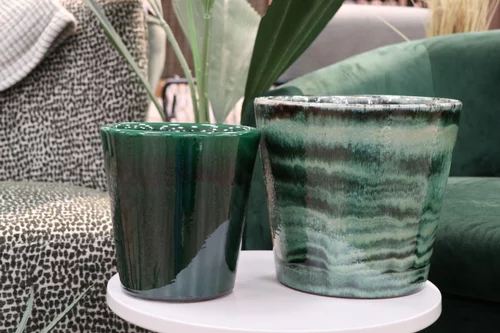 Pour compléter votre jardin:Pot en terre émaillée vert Jade Les Poteries d’Albi Odyssée - Ø 18 x H 18 cm