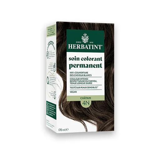 Jardin au quotidien:Coloration permanente pour cheveux châtain 4N aux extraits végétaux biologiques vegan Herbatint - 170 ml