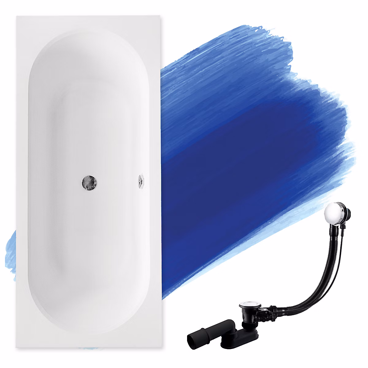 Baignoire rectangulaire 150 × 75 VITAE SLIM acrylique blanc – sans Habillage + Pieds + Vidage à chromé