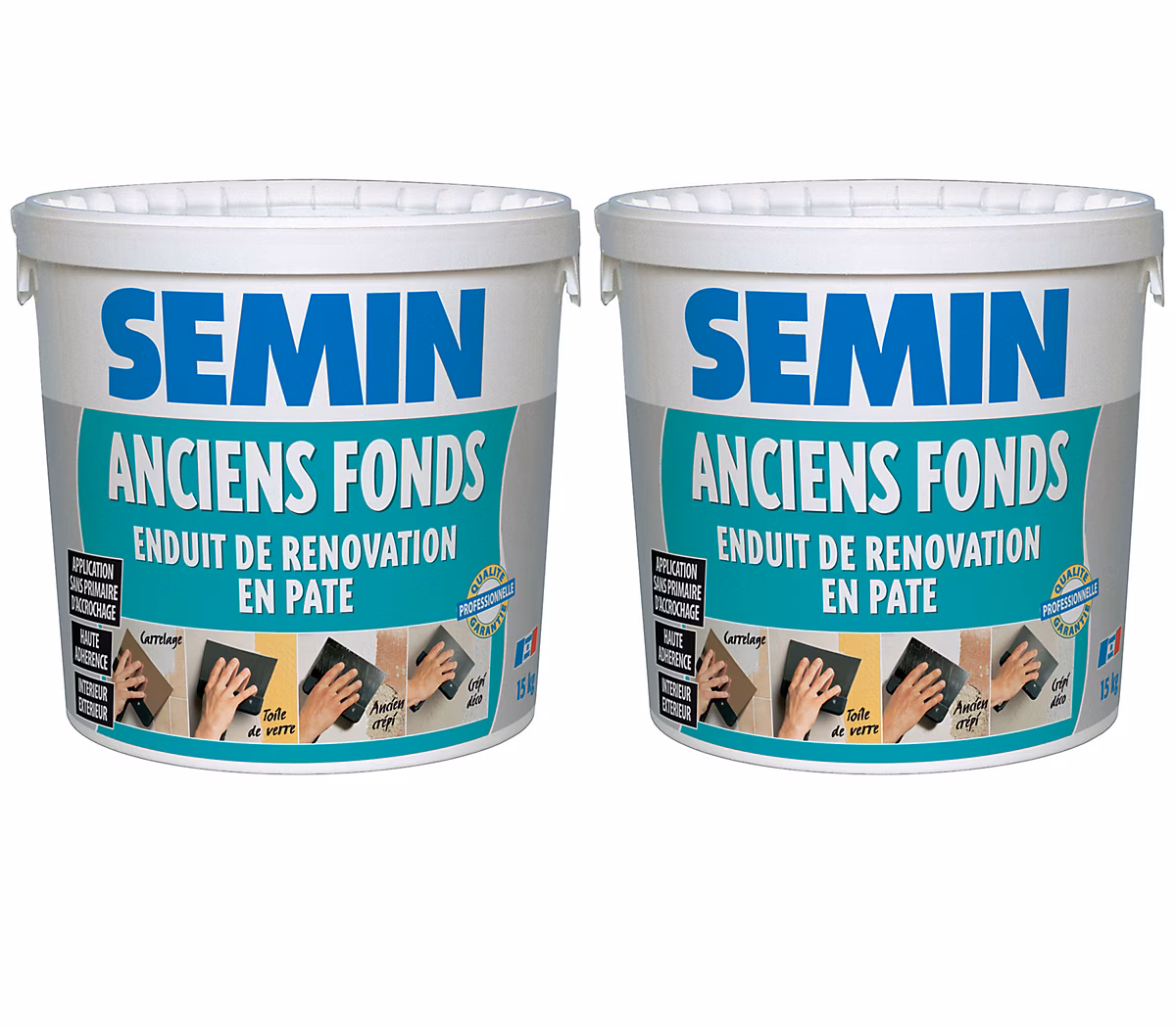 Enduit de Rénovation pour les Supports Irréguliers Semin Anciens Fonds – Intérieur/Extérieur, Seau de 15 kg, Lot de 2