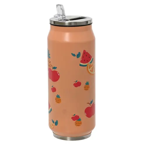 Pour votre espace vert：Cup en forme cannette en acier inoxydable décor fruits d’été - Ø 7 x H 18 cm
