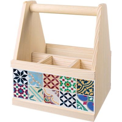 Range-couverts en bois avec motif imprimé (Carreaux de ciment)