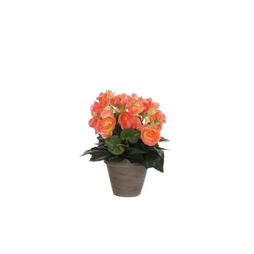 Solution extérieur：Bégonia saumon plante artificielle en pot gris H 30 x Ø 25 cm