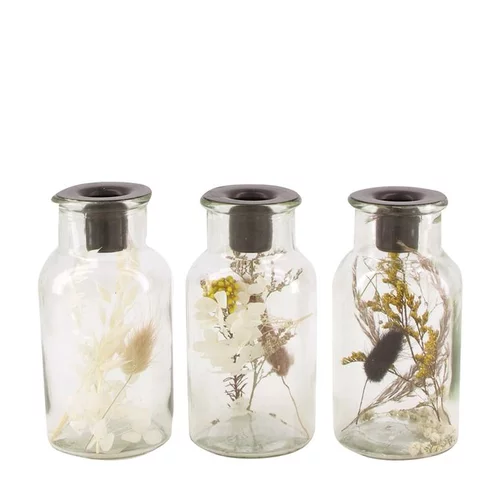 Extérieur plaisir：Bougeoir fleurs séchées coloris transparent en verre - 13 cm