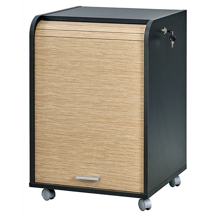 Caisson de Bureau Noir Bicolore à rideau – Chêne Naturel, L 47.2 x l 47 x H 49.2 cm