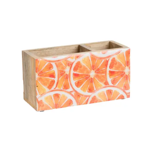 Nature utile：Porte-ustensiles en bois de manguier à décor orange - 20 x 10 x 8 cm