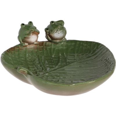 Bain oiseau en grès Nature (Grenouilles vertes)