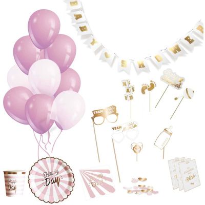 Kit décoration pour baby shower 46 pièces (Rose)