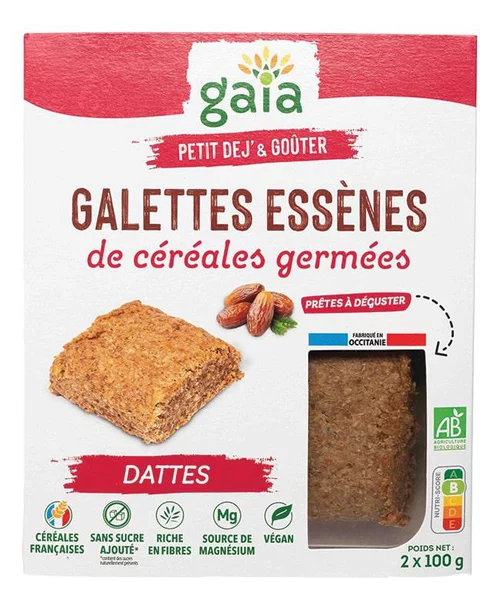 Durable au jardin：Galettes essènes de céréales germées aux dattes bio Gaia - 2 x 100 g