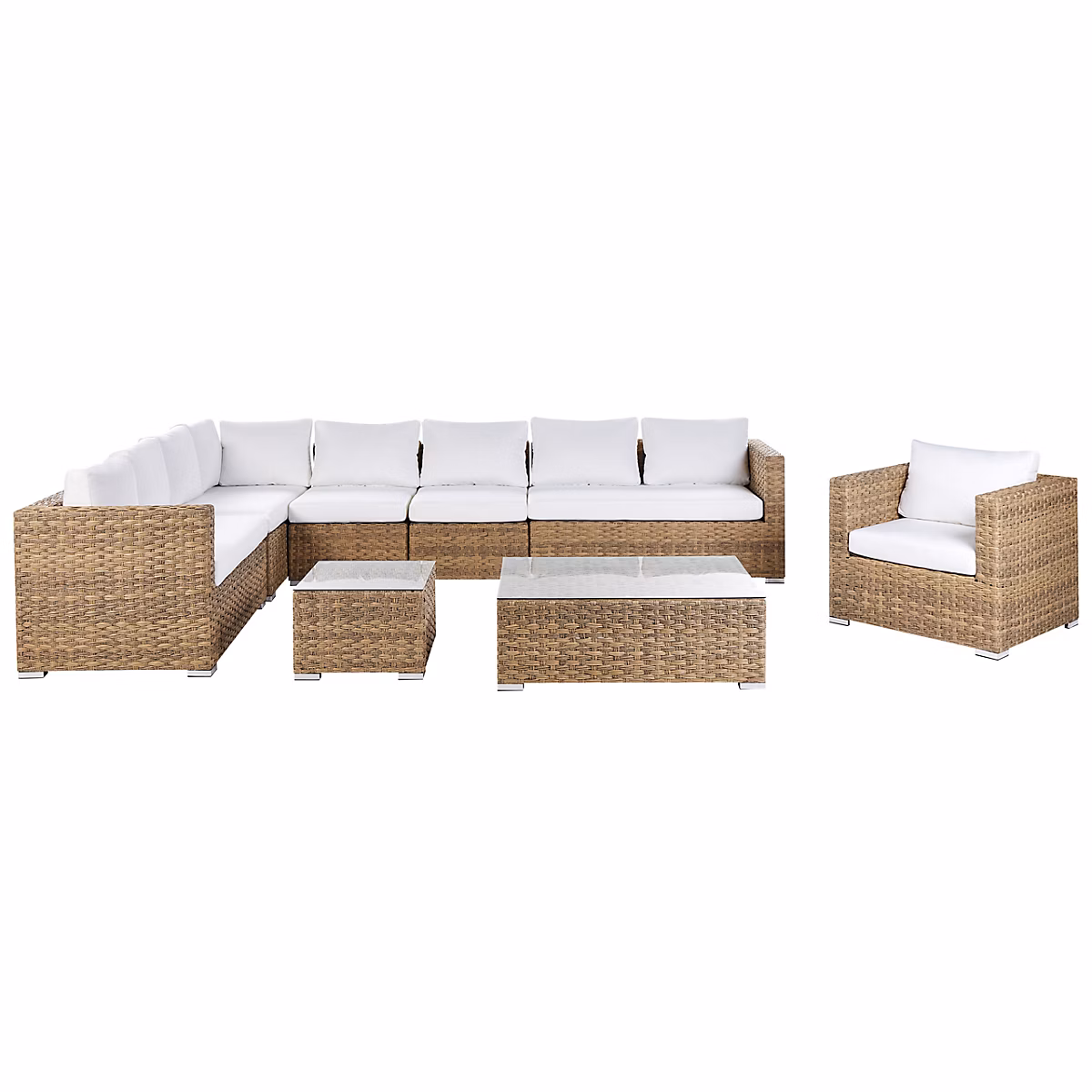 Salon et mobilier de jardin – Ensemble de salon de jardin avec table 8 places XXL Polyrotin Marron clair Côté droit