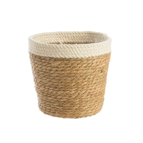 Espace vert essentiel：Cache-pot coloris blanc vannerie naturelle - 27 x 25,5 x 21 cm