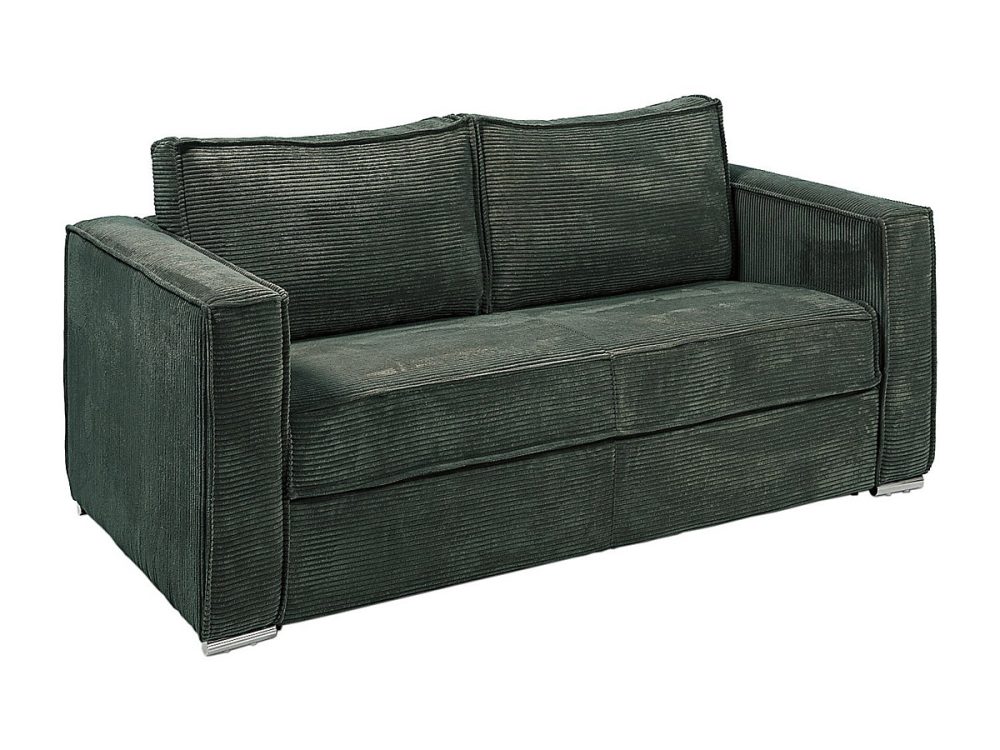 Canapé 3 places convertible express en velours côtelé vert sapin – Couchage 140 cm | Matelas 18 cm LORETO