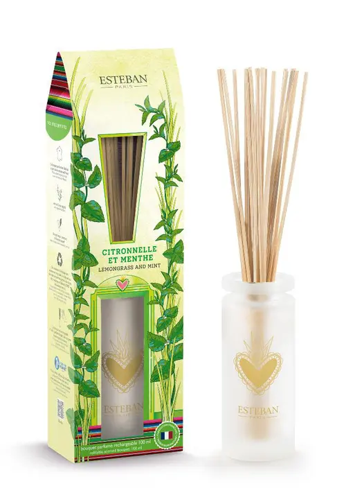 Facile à intégrer à l’extérieur：Bouquet parfumé avec sa recharge senteur citronnelle et menthe Esteban - 100 ml