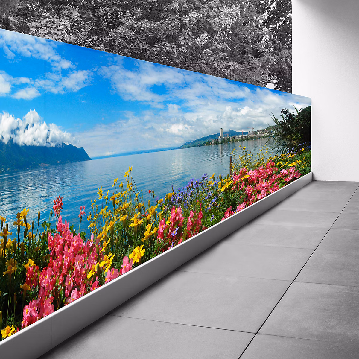 Brise vue Trompe l'oeil – 90 × 292 cm | Vue sur lac 3617689696010