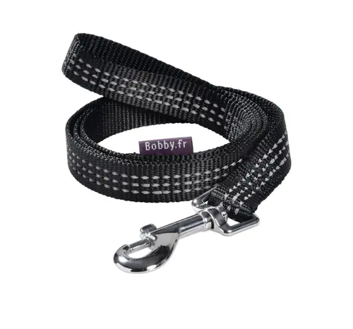 Une solution pour le jardin：Laisse pour chien en nylon tressé coloris noir Bobby Safe - Taille S/M