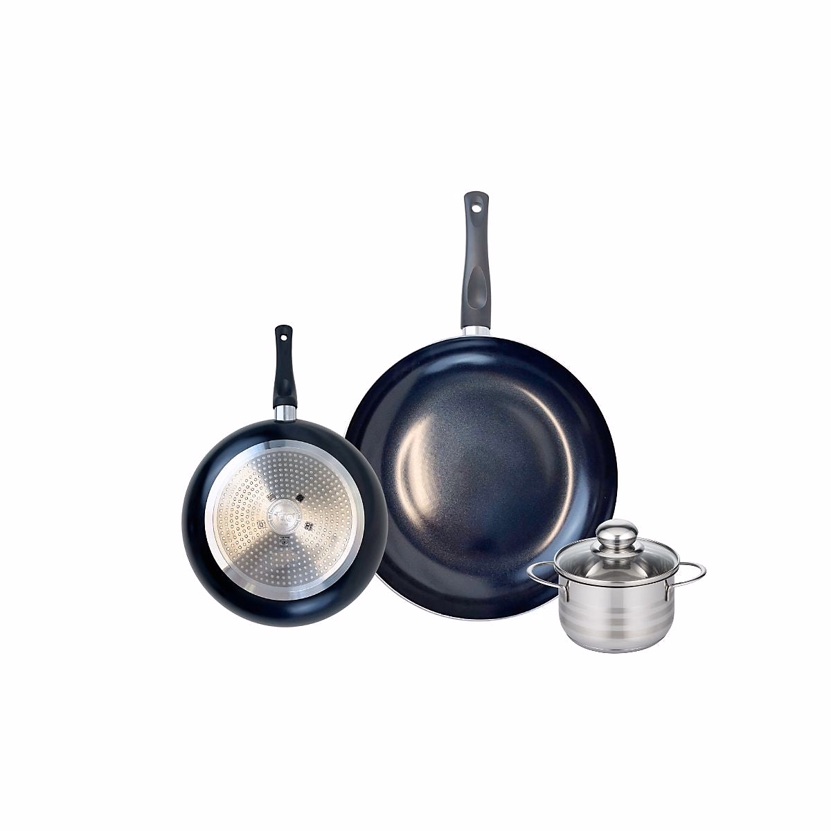 Matériel de cuisson – Ensemble de 2 Poêles de cuisson 20 et 28 cm et 1 faitout 12 cm Elo Prima Brillant