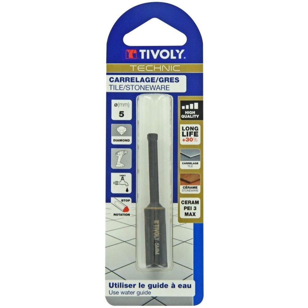 TIVOLY Foret diamant pour carrelage en grès, diam. 5 mm TIVOLY – Matériel de jardin