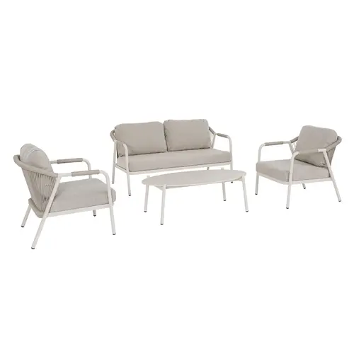 Confort au jardin：Salon bas crème en aluminium et corde Bizzotto Miravet