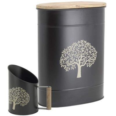 Tabouret et seau à pellets avec pelle Arbre (Métal noir Arbre)