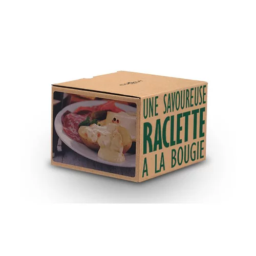 Déco extérieur：Raclette à la bougie pour 2 coloris vert en métal et bois - 14,5 x 14,5 x 6 cm