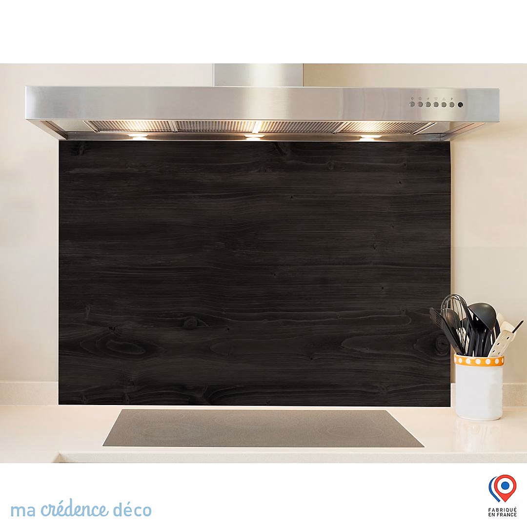 Crédence cuisine fond de hotte Bois foncé | Alu composite – L 60 cm x H 45 cm – MaCrédenceDéco