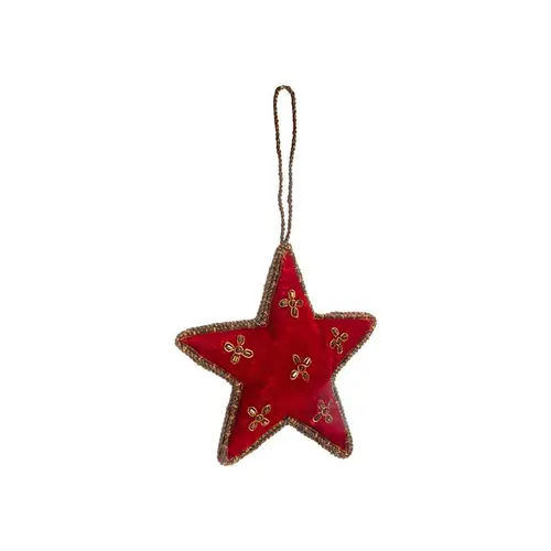 Au quotidien：Décoration à suspendre étoile en velours bordeaux - 12 x 18,5 cm
