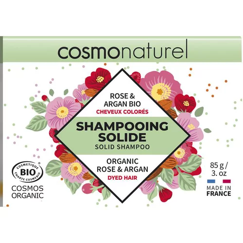 Pour vos moments en extérieur：Shampoing solide pour cheveux colorés rose et argan Cosmo Naturel - 85 g