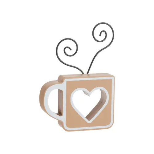 Pour plus de praticité au jardin：Porte-photos en bois orange forme tasse avec cœur et métal noir - 12 x 3 x 17,5 cm