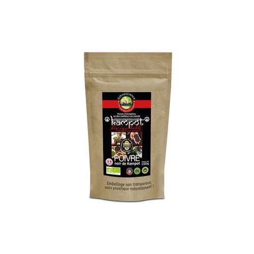 Adapté au jardin：Recharge de poivre noir de Kampot en grains bio-équitable Ethnoscience - 100g