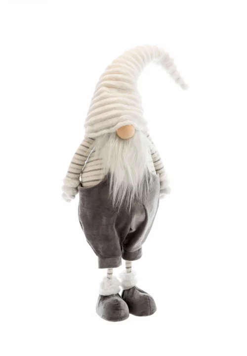 Accessoire au jardin：Gnome debout en tissu avec bonnet spirale blanc - 28 x 18 x 88 cm