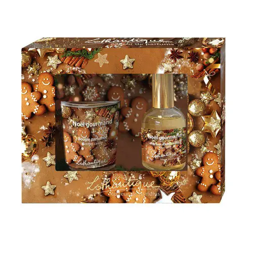 Pour un jardin bien organisé：Coffret cadeau parfumé Noël gourmand Senteur et Lumière - Bougie 75 g + vaporisateur 50 ml