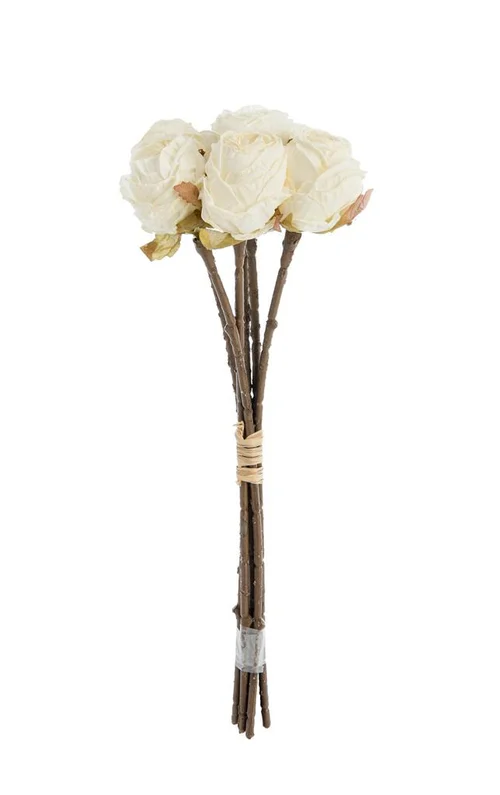 Jardin et déco：Fleur artificielle en papier 6 renoncules coloris beige - H 28