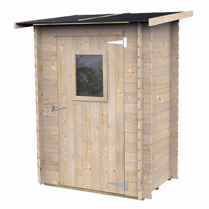 Abri de jardin en bois – 146 × 98 cm, parois de 19 mm, porte en plexiglas, mini espace de rangement, sapin naturel.