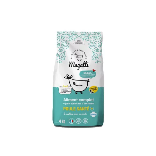 Un choix pratique pour le jardin：Aliment complet pour poule pondeuse Santé Plus en sac bleu de 4 kg